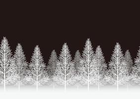 Seamless Snowy Forest Isolated On A Black Background. Vector Illustration With Text Space. Horizontally Repeatable.