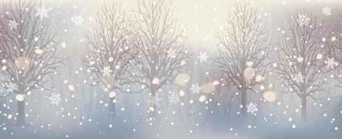 Seamless Abstract Winter Forest With Beautiful Sparkling Lights. Vector Christmas Background Illustration. Horizontally Repeatable.