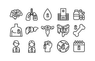 World Cancer Day Icons Set vector