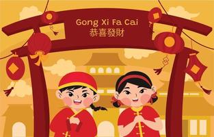 Girl And Boy Celebrate Chinese New Year vector