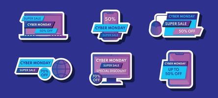 colección de pegatinas de rebajas de cyber monday vector