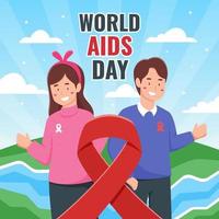 World Aids Day with Characters and Ribbon