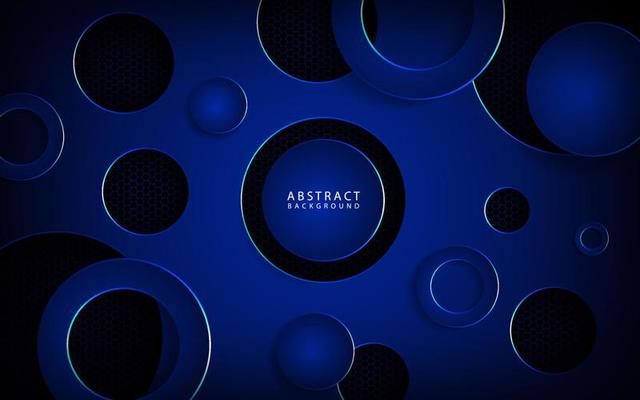 Abstract 3D geometric background overlap layer on dark space with blue metal circle cut effect decoration. Modern template element future style for flyer, banner, cover, brochure, or landing page