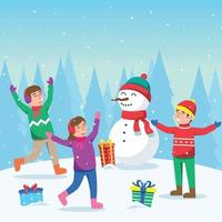 Kids Celebrating Christmas Outdoor vector