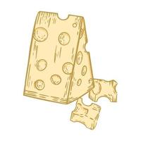 Triangular piece of cheese with holes vector illustration