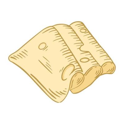 Served folded slices of cheese with holes drawn vector illustration