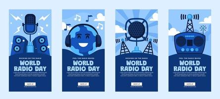 conjunto de publicaciones en redes sociales del día mundial de la radio vector