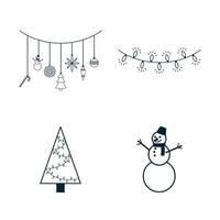 Christmas Icons Set. Collection of New Year and Winter Traditional elements for logo, print, sticker, emblem, label, badge, greeting and invitation card design vector