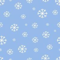 Snowflakes vector pattern. Seamless winter background. White and blue colors. Flat abstract hand drawn snowfall illustration