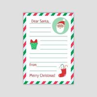 Letter to Santa from child. Christmas wishlist blank isolated. Vector cartoon template illustration