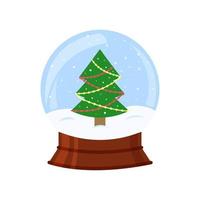 Snowball with decorated fir tree. Winter holidays design element isolated. Vector illustration.