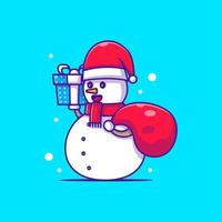 regalo de navidad de entrega de ilustración de personaje de muñeco de nieve. Feliz Navidad vector