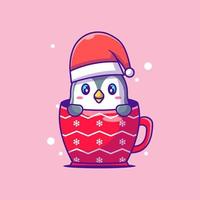 Cute Illustration of Cute Penguin in Christmas Glass. Merry christmas vector