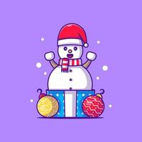 Snowman character Illustration with christmas gift .Merry christmas vector