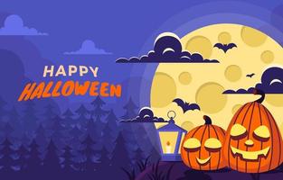 pumpkins and lanterns side by side on Halloween vector