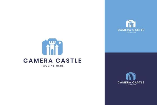 camera castle negative space logo design