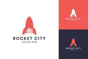 rocket building negative space logo design vector