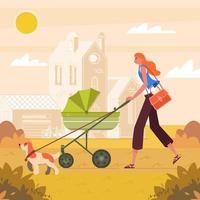 Mother Walk With Baby And Her Dog Concept vector