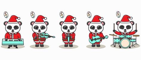 Ilustración vectorial de lindo panda santa claus tocar un instrumento musical vector