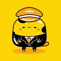 cute cat mascot character pilot profession in flat cartoon style vector