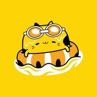 cute cat mascot character swimming in flat cartoon style vector