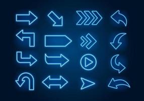 Vector of isolated blue neon directional arrows, LED pointer lines, Glowing retro street club light signs.