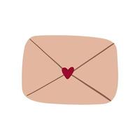 Heart envelope, closed craft envelope, love letter. Doodle, vector illustration flat style, isolated on white background