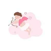 Vector cute angel cupid with bow and arrow, pink cloud. Cute illustration, Valentine's Day card