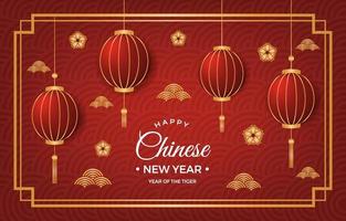 fondo de año nuevo chino con tema de linterna vector