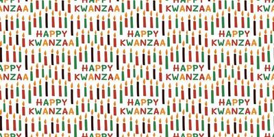 de patrones sin fisuras para kwanzaa con texto feliz kwanzaa y velas. fiesta cultural étnica afroamericana. Fondo brillante colorido para tarjetas de felicitación, invitaciones, papel de regalo. vector