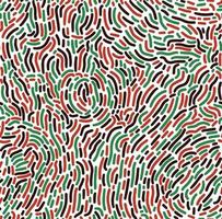 Abstract seamless pattern with random dashed lines in traditional African colors - red, black, green on white background. Ethnic backdrop for Kwanzaa, Black History Month, Juneteenth