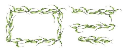 Watercolor hand painted banner with green leaves and branches. vector