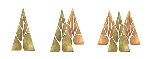 Set of Abstract forest trees. Watercolor illustration, Autumn trees. vector