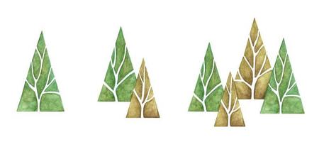 conjunto de árboles forestales abstractos. Ilustración acuarela, árboles de otoño. vector