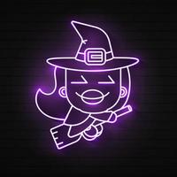 Happy Halloween Witch Neon Label. Vector Illustration