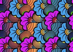 African Wax Print fabric, Ethnic overlap ornament seamless design, kitenge pattern motifs floral elements. Vector texture, afro colorful textile Ankara fashion style. Pareo wrap dress wedding flowers