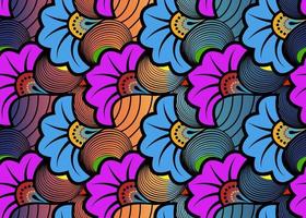 tela de impresión de cera africana, diseño sin costuras de adornos de superposición étnica, motivos de patrón de kitenge elementos florales. textura de vector, estilo de moda de ankara textil colorido afro. vestido cruzado pareo flores de boda vector