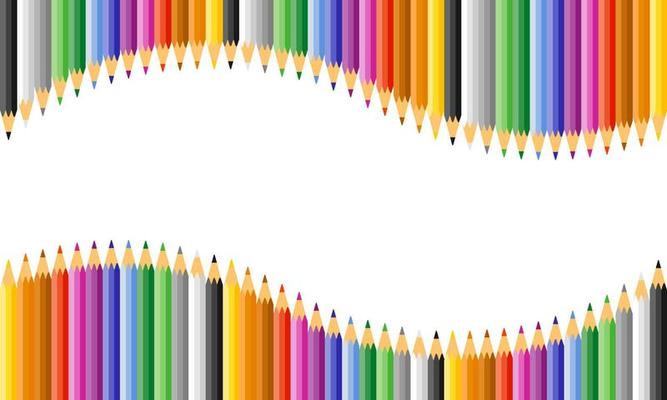 A colorful boarder with rainbow color pencils above and under copy space.