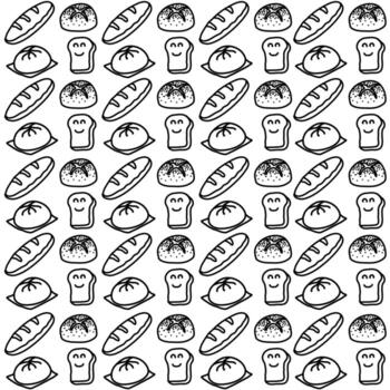 lindo patrón sin costuras de pan y bollo aislado sobre fondo blanco. Es un estilo de dibujo a mano alzada con una adorable cara sonriente. vector