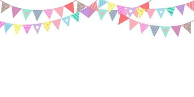 Part decorating concept with pastel pennants hanging above. Vector illustration with copy space for your text. Greeting or Party invitation with carnival flag garlands.