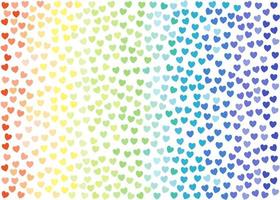 Tiny rainbow hearts are floating on white background. Sweet cute template for postcard, poster,banner and etc. vector