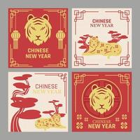 Set of Chinese New Year Social Media Posts vector