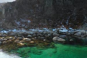 paisaje marino con rocas cerca de la costa. foto