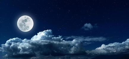Panorama of night sky with clouds and full moon photo