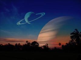 Beautiful fantasy night scene with planets photo
