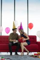 Young couple celebrating the new year with love for each other. photo