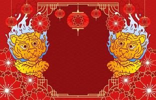 Chinese New Water Tiger Year Traditional Ornament Background vector