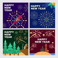 feliz año nuevo festival de fuegos artificiales publicaciones en redes sociales vector