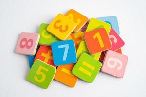 Math number colorful on white background, education study mathematics learning teach concept. photo