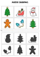 Find shadows of cute Christmas elements. Cards for kids. vector